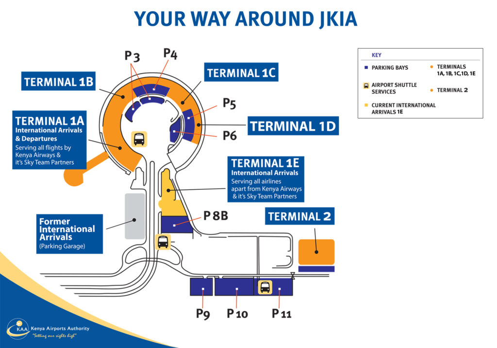 NBO JKIA Map showing terminals 1A, 1B, 1C, 1D, 1E, 2