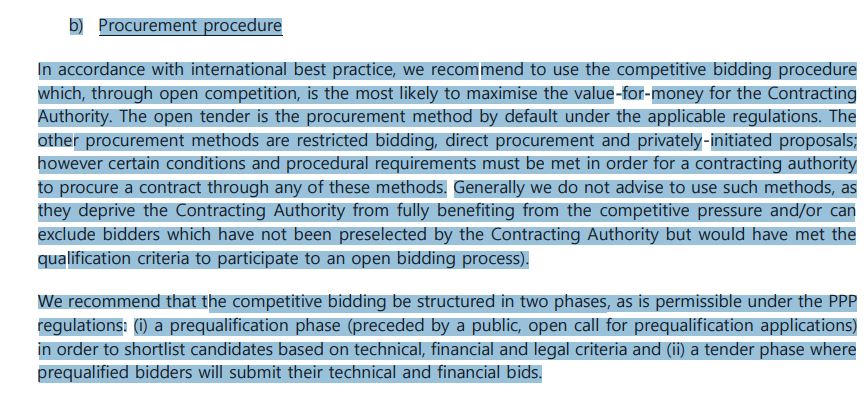 Snapshot showing that ALG had recommended open tender process for JKIA Expansion