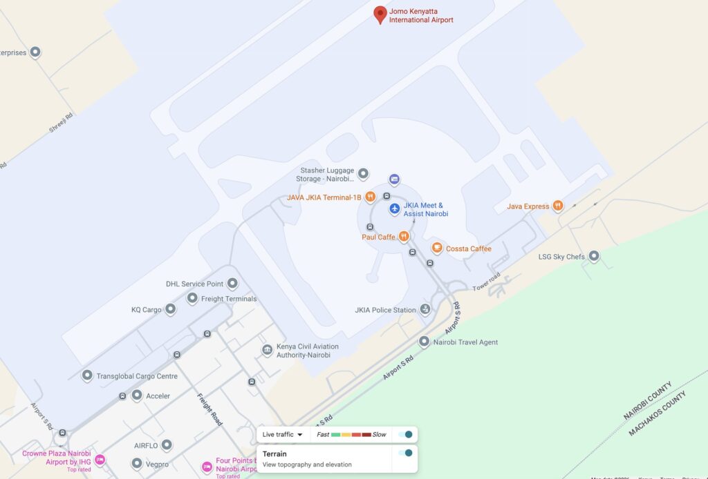 Screenshot of Google Maps Showing Location of Jomo Kenyatta Intl Airport